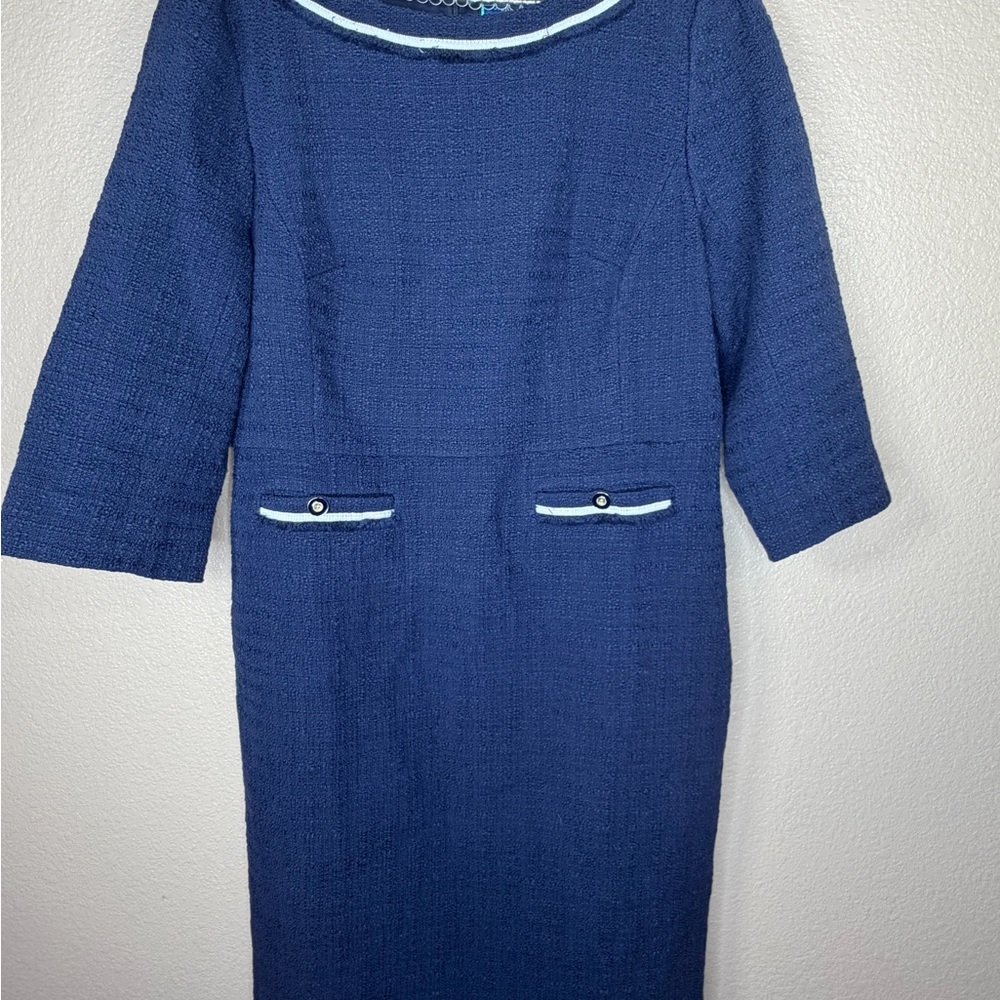 J. Crew Navy Textured Tweed Career Dress Sz 16‎ Tall